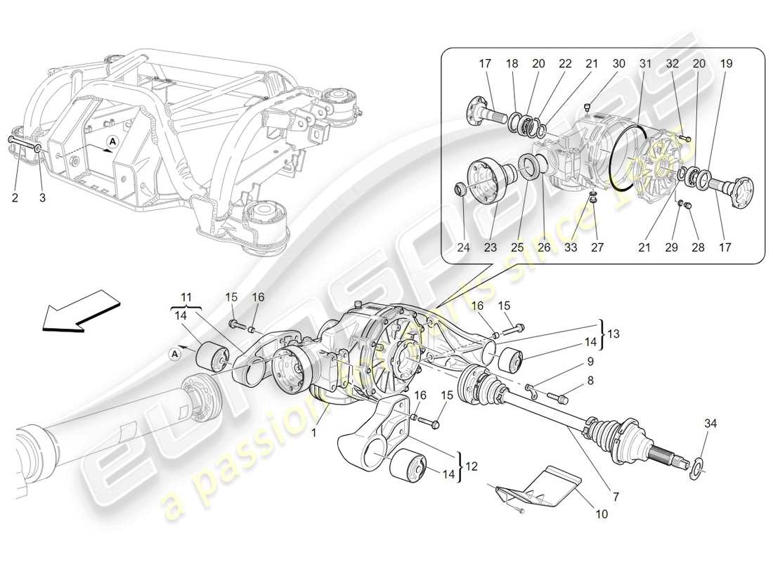 maserati granturismo (2009) différentiels et arbre de pont arrière schéma des pièces