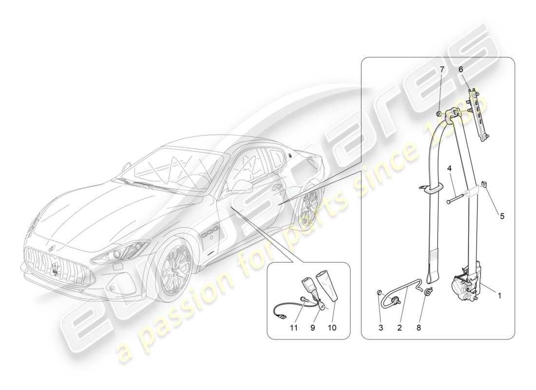 maserati granturismo s (2020) schéma des pièces des ceintures de sécurité avant