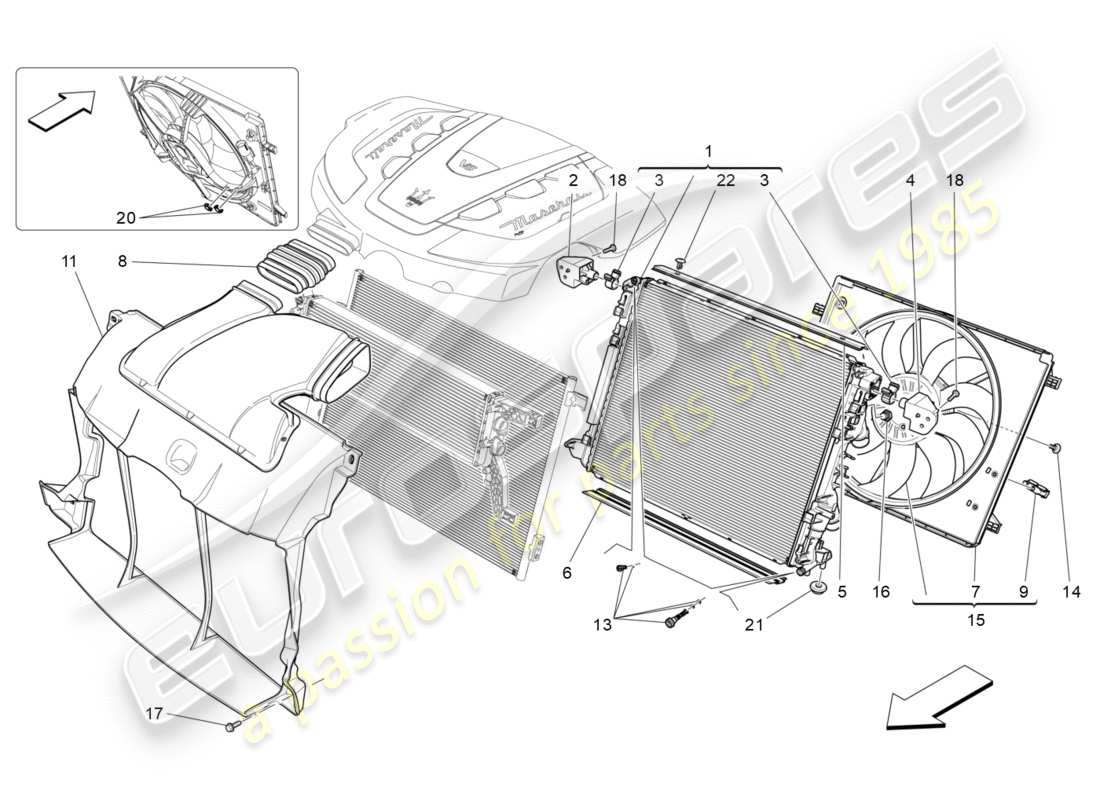 maserati qtp 3.0 tds v6 275hp (2015) refroidissement : diagramme de pièces des radiateurs et des conduits d'air
