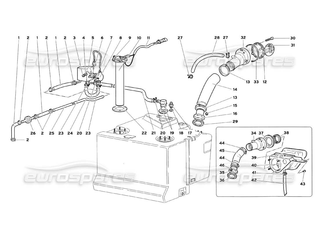 lamborghini diablo sv (1999) schéma des pièces du système d'alimentation en carburant (pour les voitures à insertion rapide de carburant)