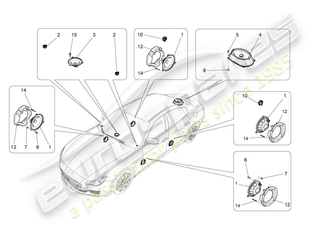 maserati qtp 3.0 bt v6 410hp (2014) schéma des pièces du système de diffusion sonore