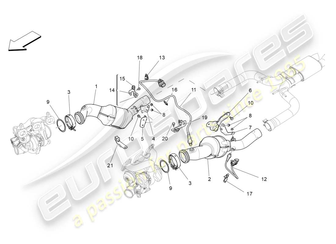 maserati qtp 3.0 bt v6 410hp (2014) diagramme des pièces des convertisseurs pré-catalytiques et des convertisseurs catalytiques