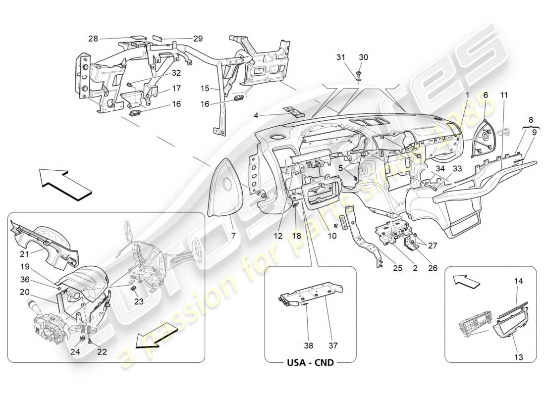 maserati granturismo s (2019) schéma des pièces de l'unité du tableau de bord