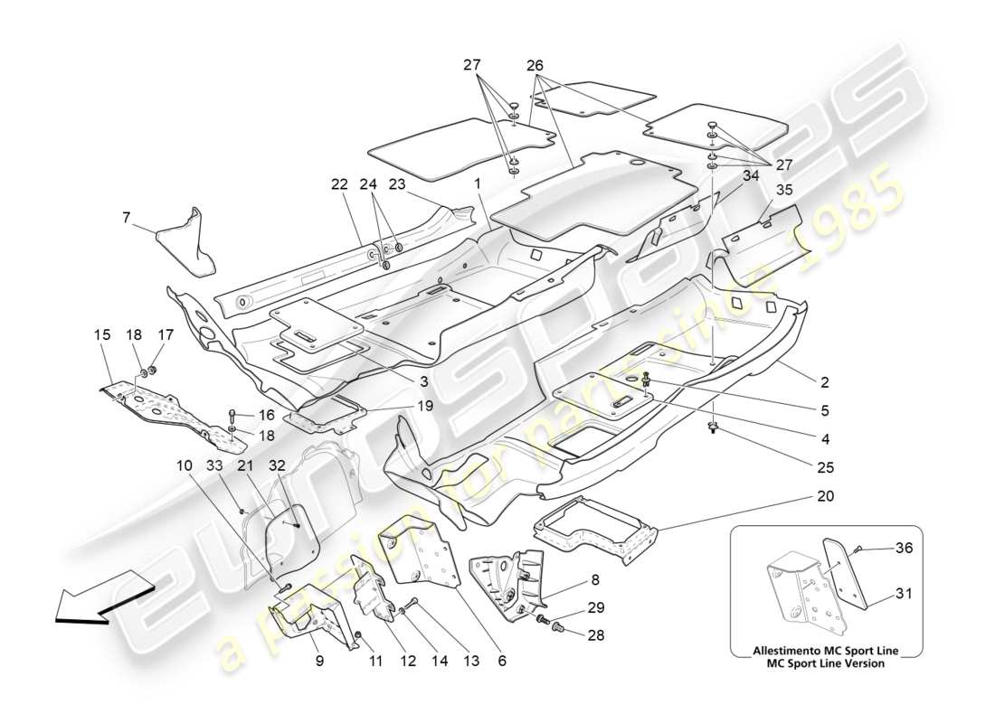 maserati granturismo s (2016) tapis pour habitacle passagers schéma des pièces