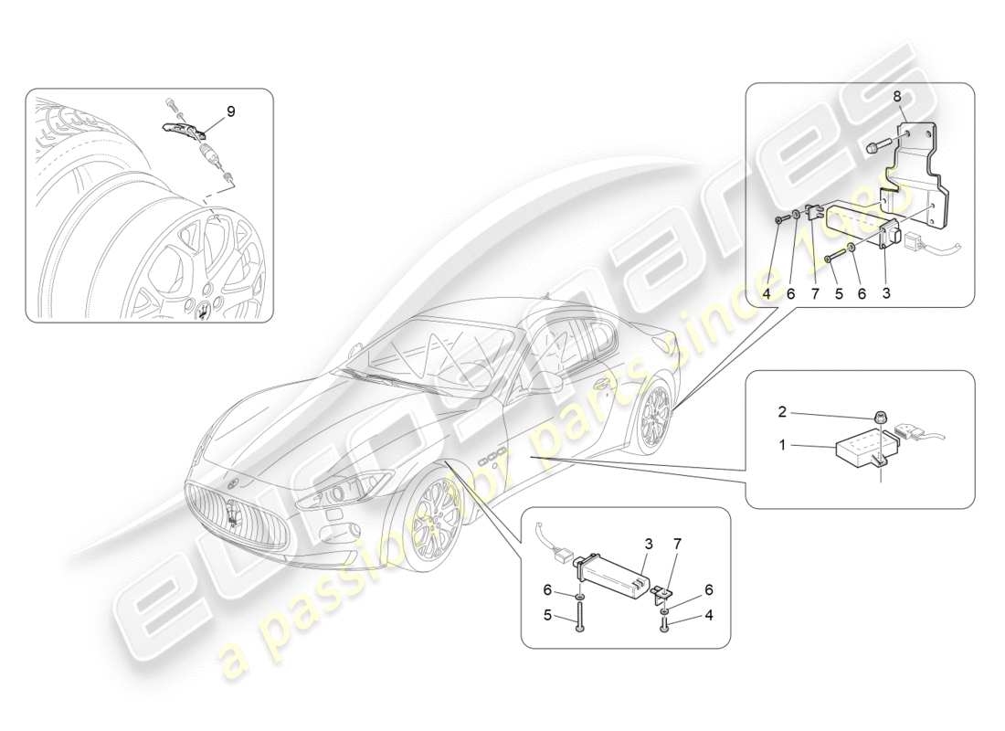 maserati granturismo (2010) système de surveillance de la pression des pneus schéma des pièces