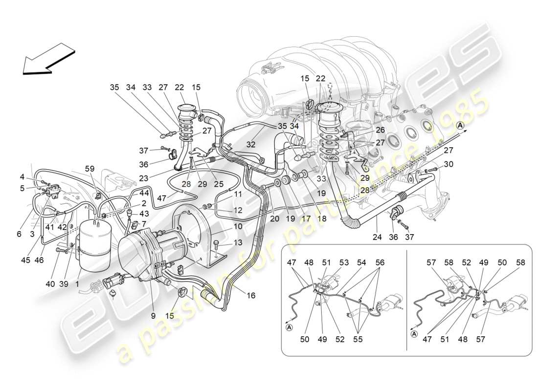 maserati granturismo s (2020) schéma des pièces du système d'air supplémentaire