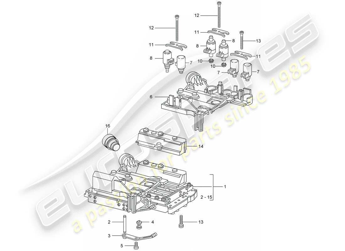 porsche 2001 (996 turbo / gt2) tiptronic - unité de commutation - électrovanne - régulateur de pression schéma des pièces