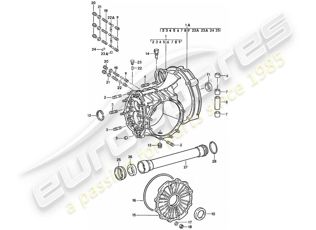porsche 1983 (911) transmission de remplacement - carter de transmission schéma des pièces