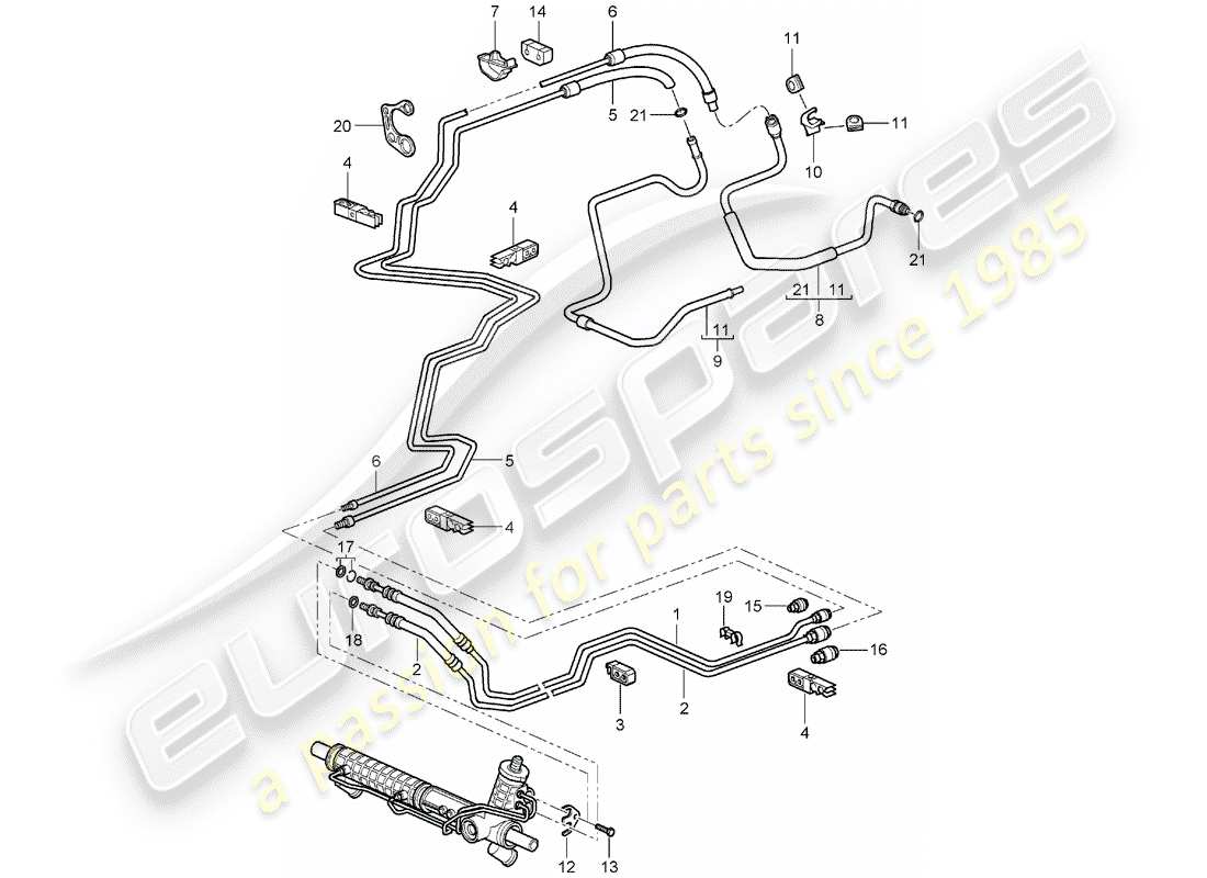 porsche 2005 (996) direction assistée - ligne hydraulique - f 99-4s630 357>> - f 99-4s603 929>> - f 99-4s642 {11 }>> diagramme des pièces