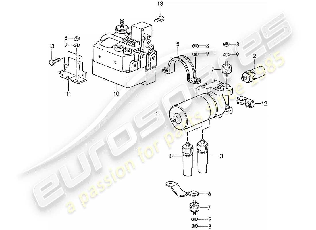 porsche 1987 (959) groupe hydraulique - capteur de vitesse schéma des pièces