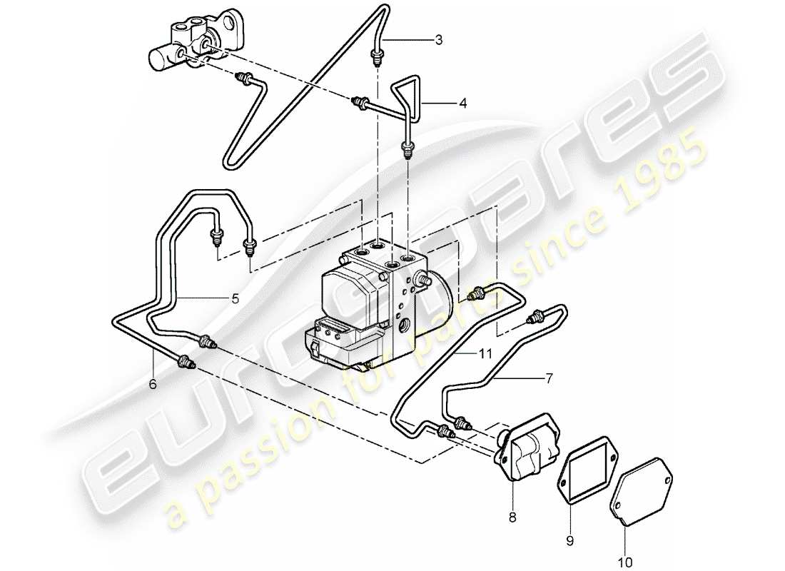 porsche 2001 (996 gt3) conduites de frein - avant schéma des pièces