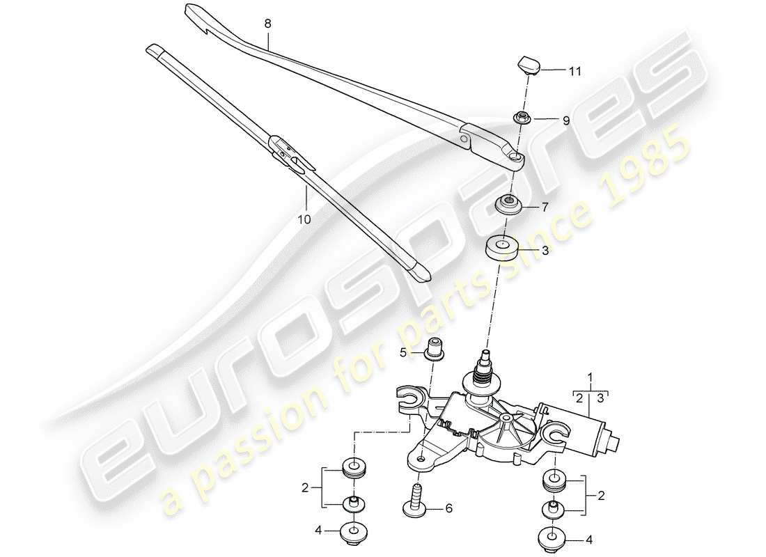 porsche 2009 997-2 turbo / gt2 essuie-glace arrière schéma des pièces