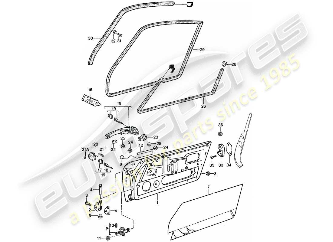 porsche 1987 (911) accessoires - portes schéma des pièces