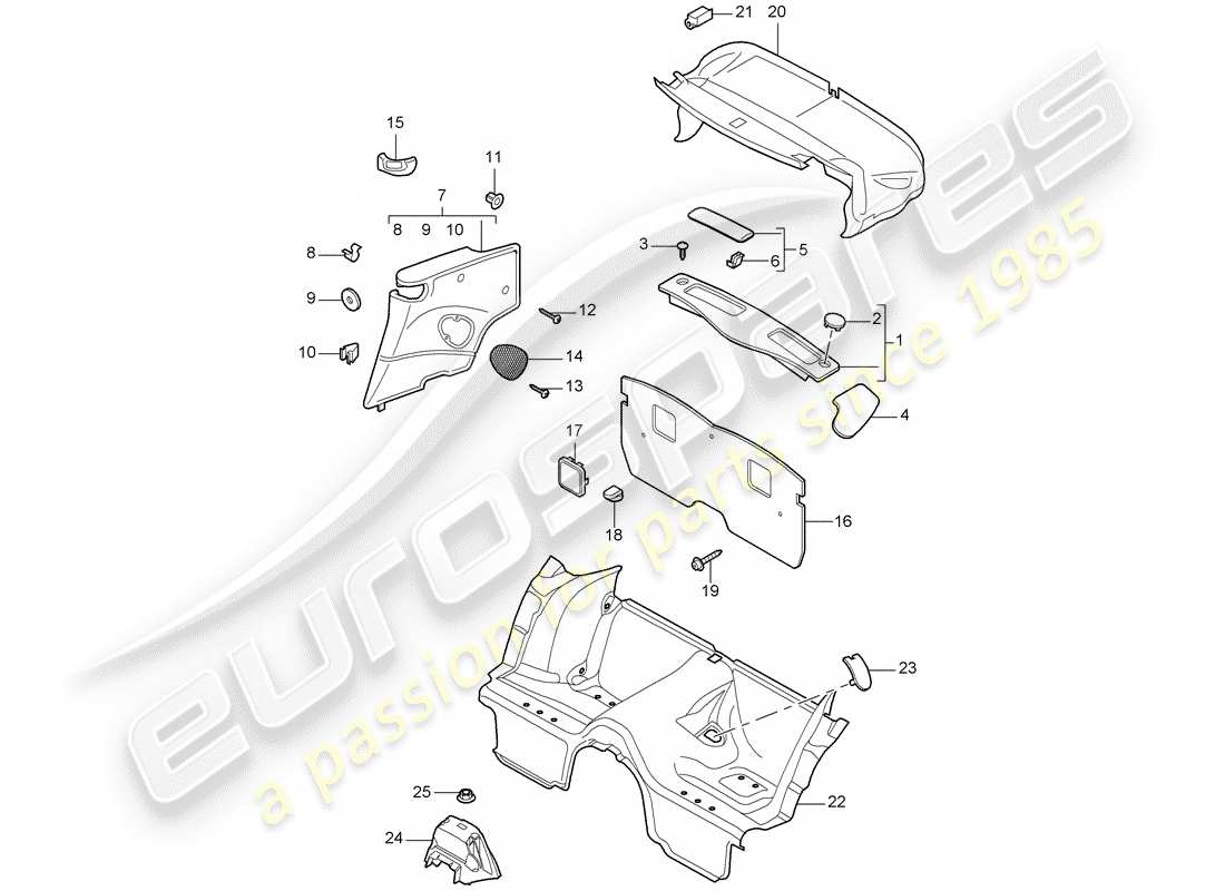 porsche 2008 (997-1 turbo / gt2) garnitures schéma des pièces
