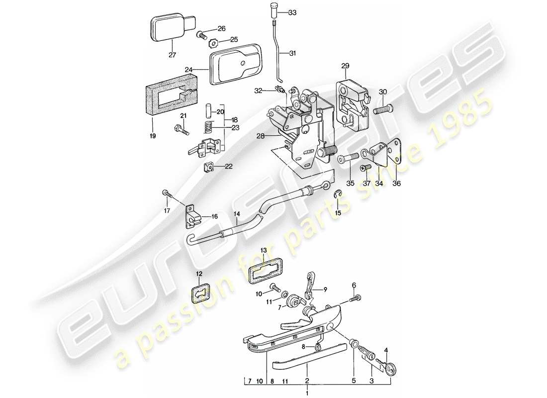 porsche 1982 (944) pièces d'installation - porte - loquet de porte schéma des pièces