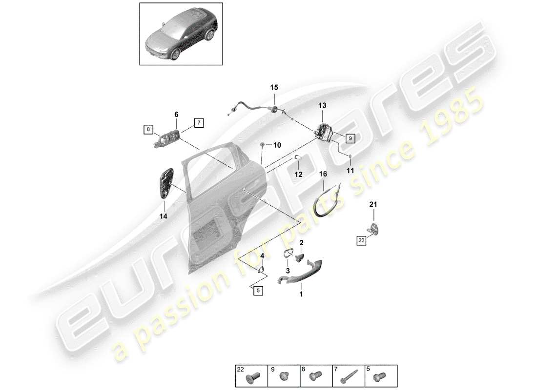 porsche 2020 (cayenne e3 9ya/9yb) poignée de porte, extérieure schéma des pièces