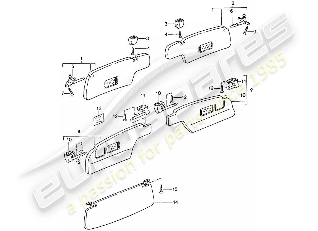 porsche 1998 (993) diagramme des pièces des pare-soleil