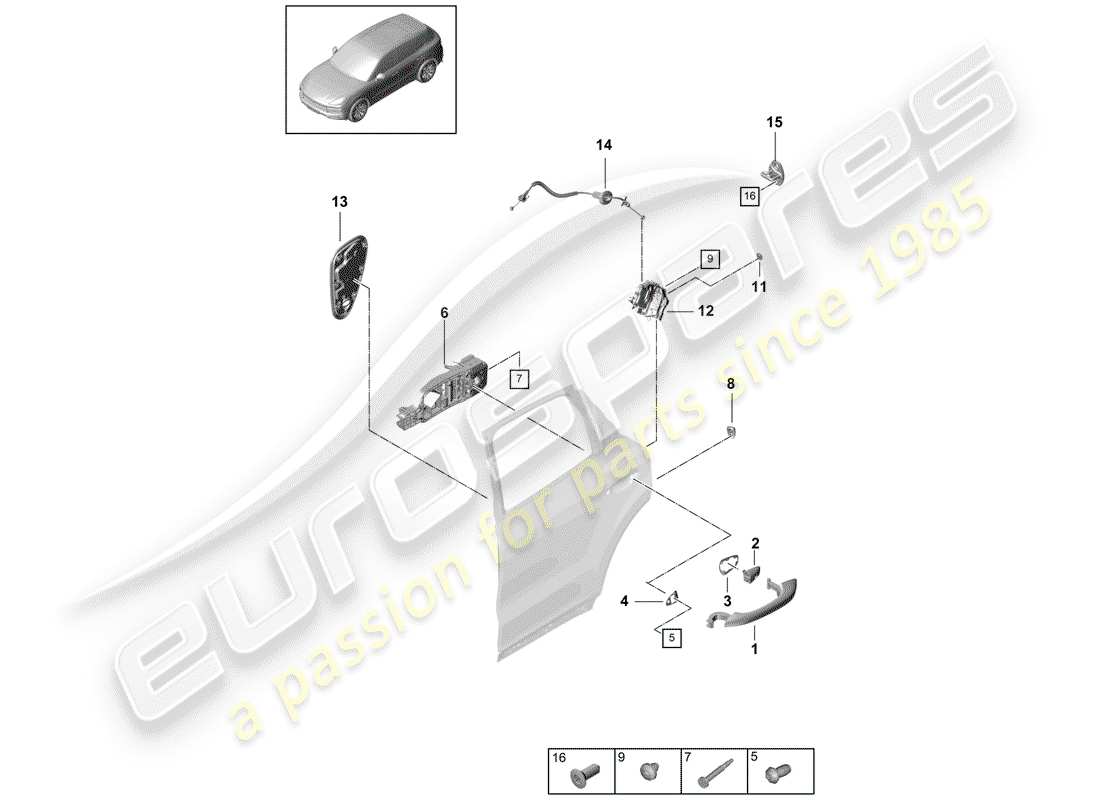 porsche 2020 (cayenne e3 9ya/9yb) poignée de porte, extérieure schéma des pièces