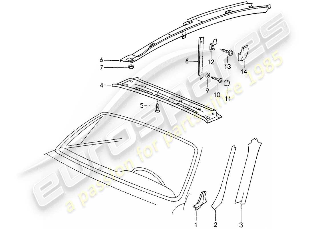 porsche 1998 (993) équipement intérieur - toit - d - mj 1996>> schéma des pièces