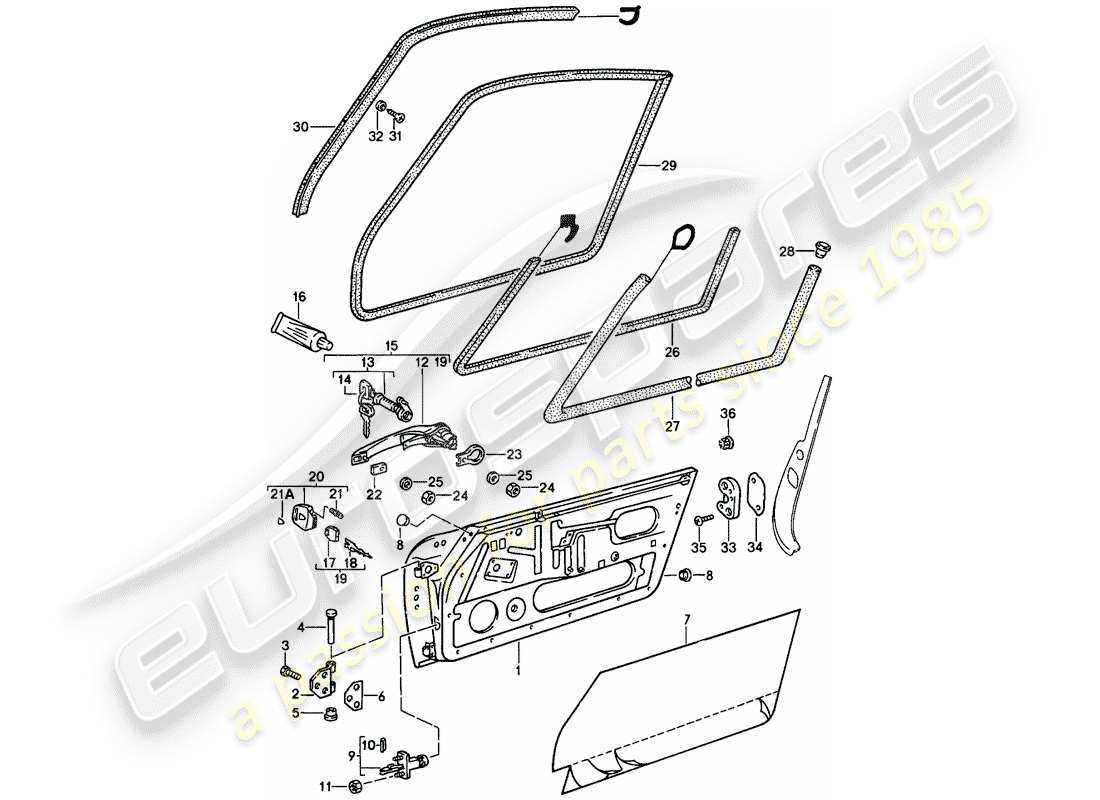 porsche 1986 (911) accessoires - portes schéma des pièces