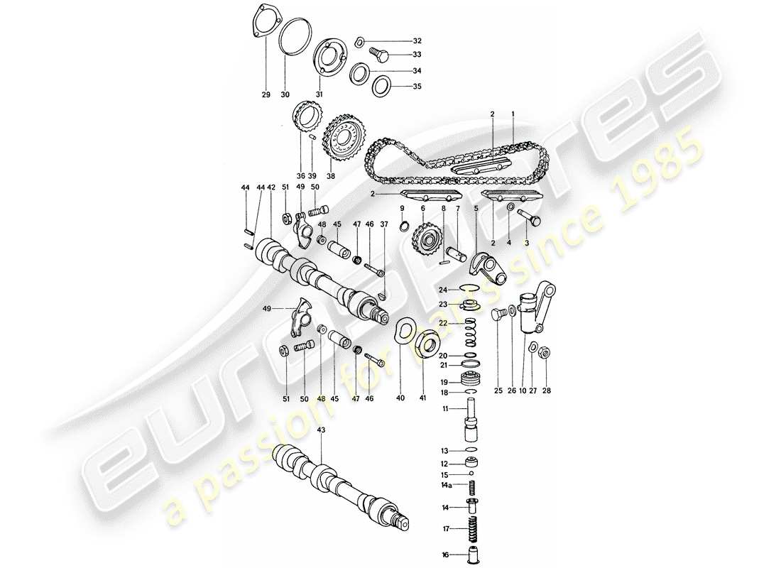 porsche 1976 (911) commande de valve - kit de réparation pour entretien - tendeur - chaîne - voir illustration : vue schématique