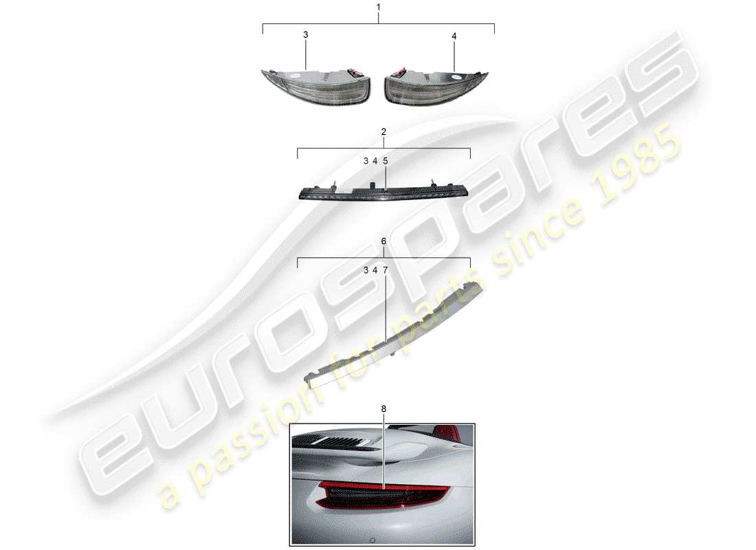 porsche 2019 (tequipment 98x/99x) feu arrière schéma des pièces