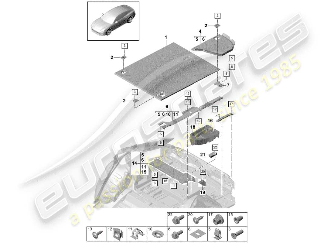 porsche 2020 (panamera 971-1) garnitures de coffre schéma des pièces