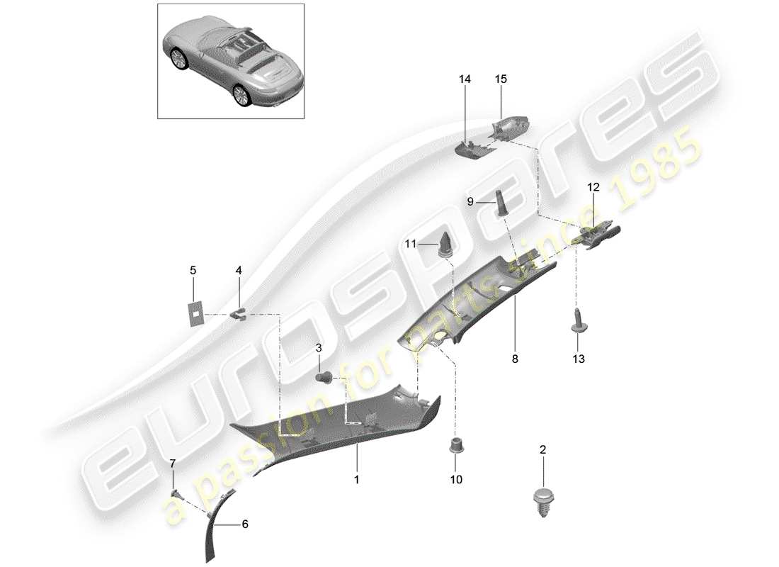porsche 2013 (991-1) schéma des pièces du pilier a