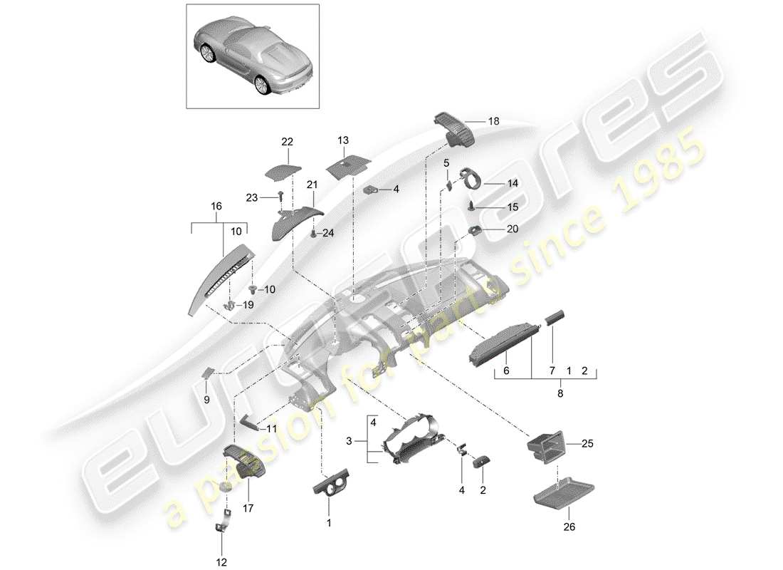 porsche 2016 (981 boxster spyder) accessoires schéma des pièces