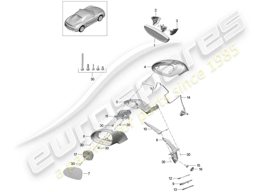 porsche 2016 (981 boxster spyder) rétroviseur intérieur schéma des pièces
