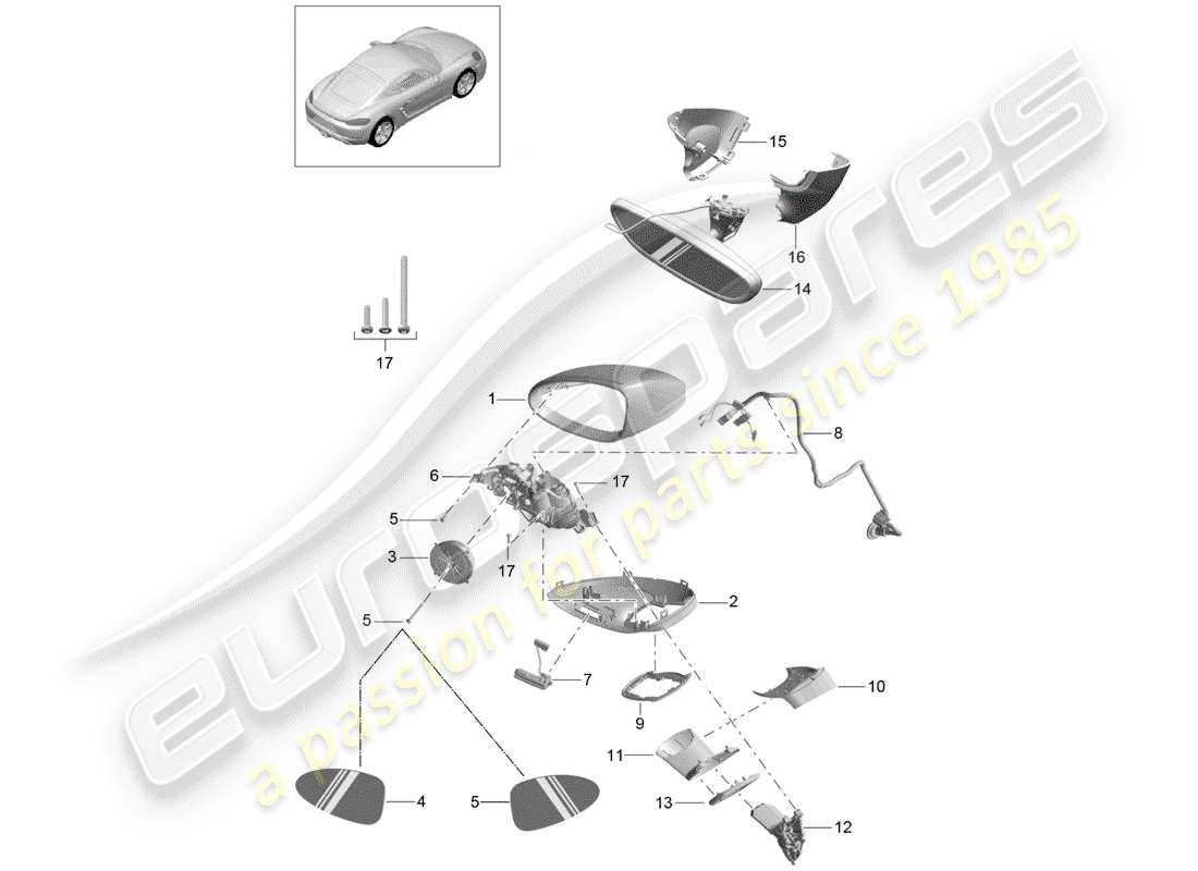porsche 2018 (718 cayman) schéma des pièces du rétroviseur