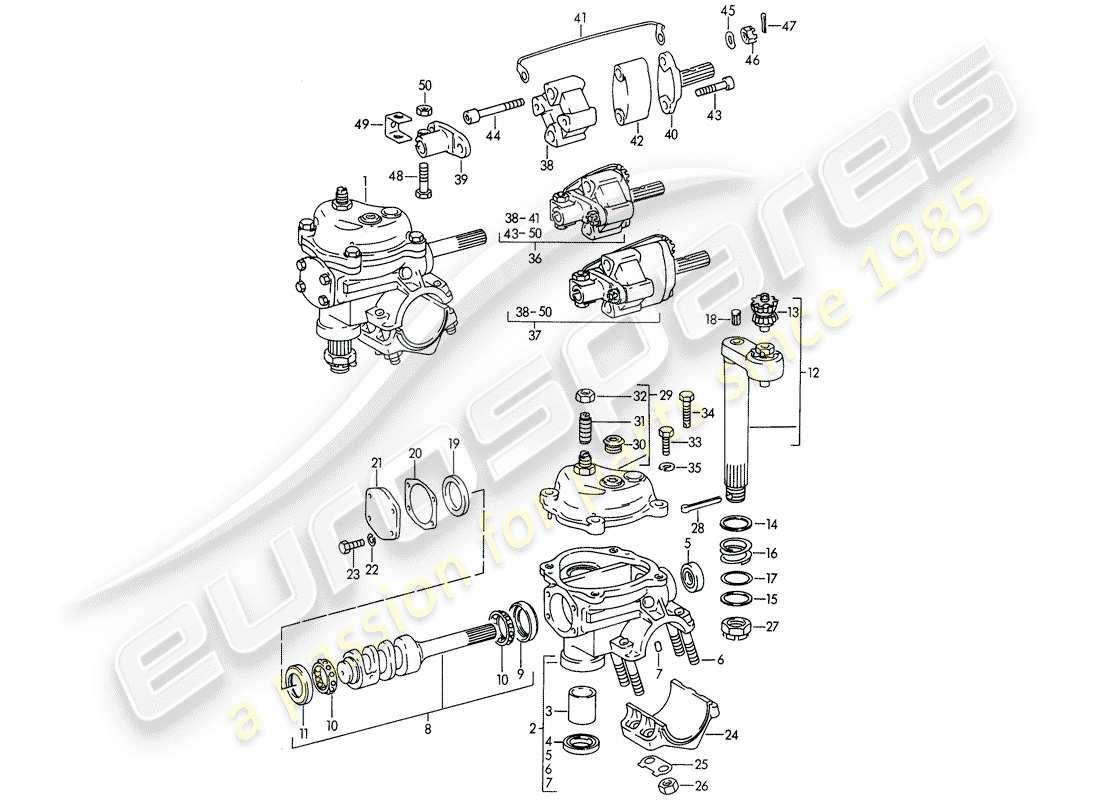 porsche 1965 (356b/356c) mécanisme de direction - accouplement de direction schéma des pièces