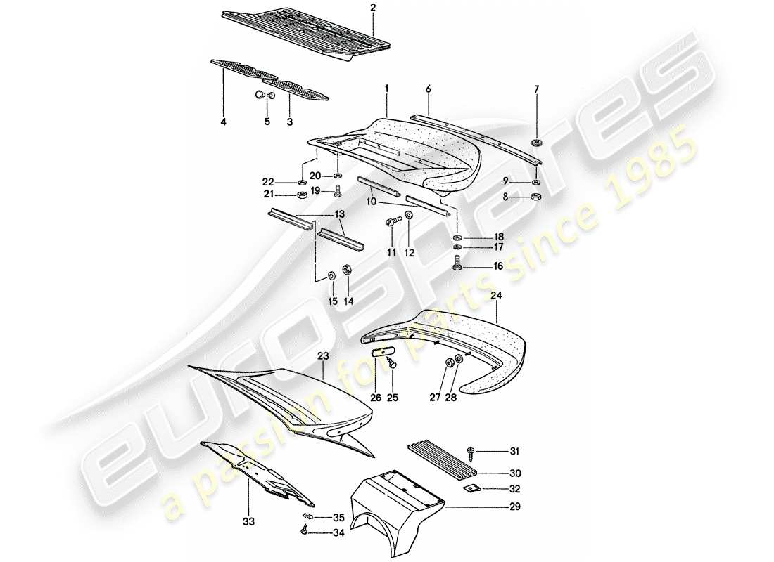 porsche 1976 (911) spoiler arrière schéma des pièces