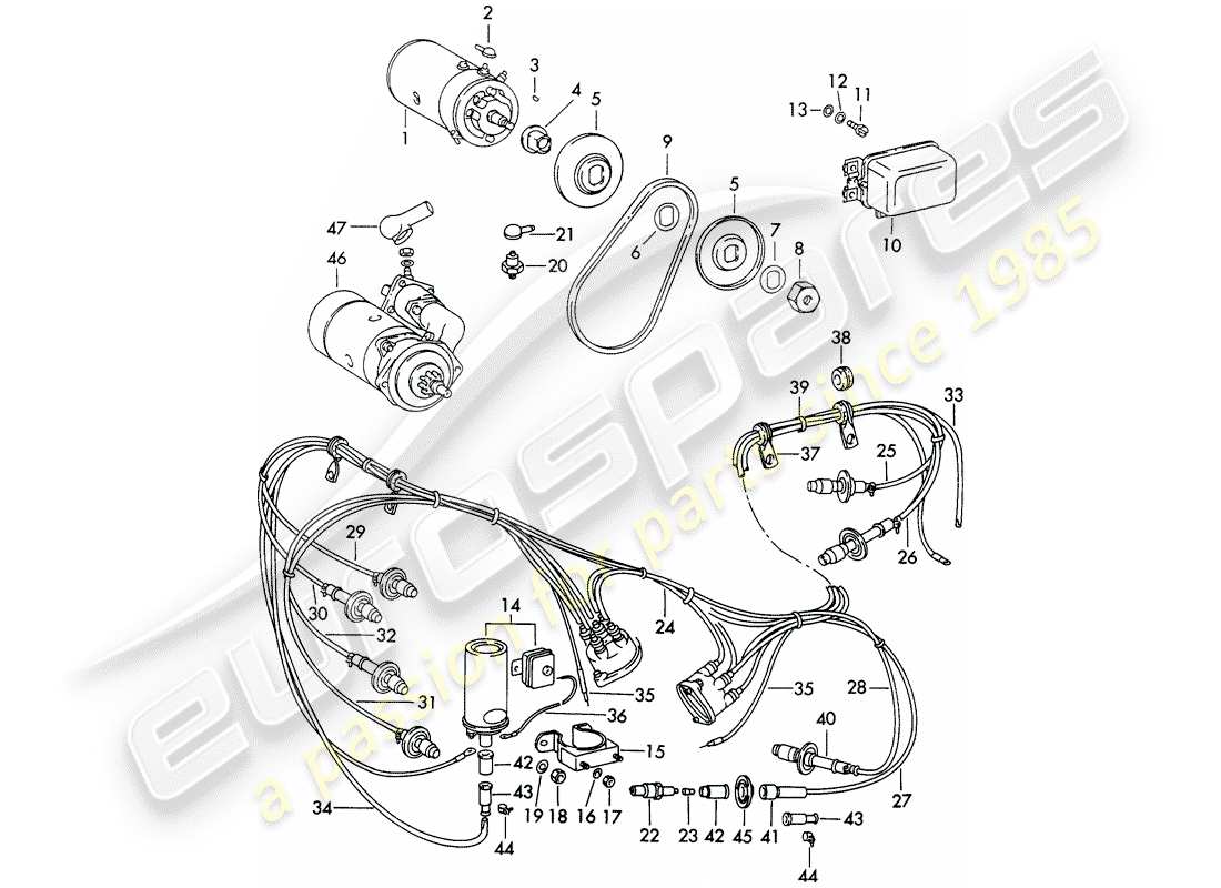 porsche 1963 (356b/356c) équipement électrique - moteur schéma des pièces