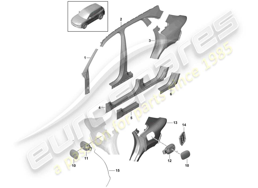 porsche 2020 (cayenne e3 9ya/9yb) panneau latéral schéma des pièces