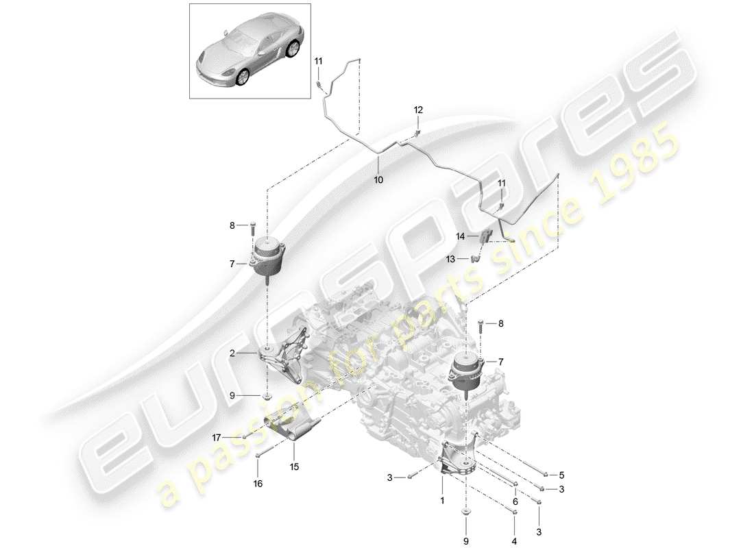 porsche 718 cayman (2020) attaque de levage du moteur schéma des pièces