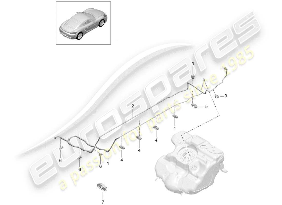 porsche 718 cayman (2020) diagramme des pièces de la conduite de carburant
