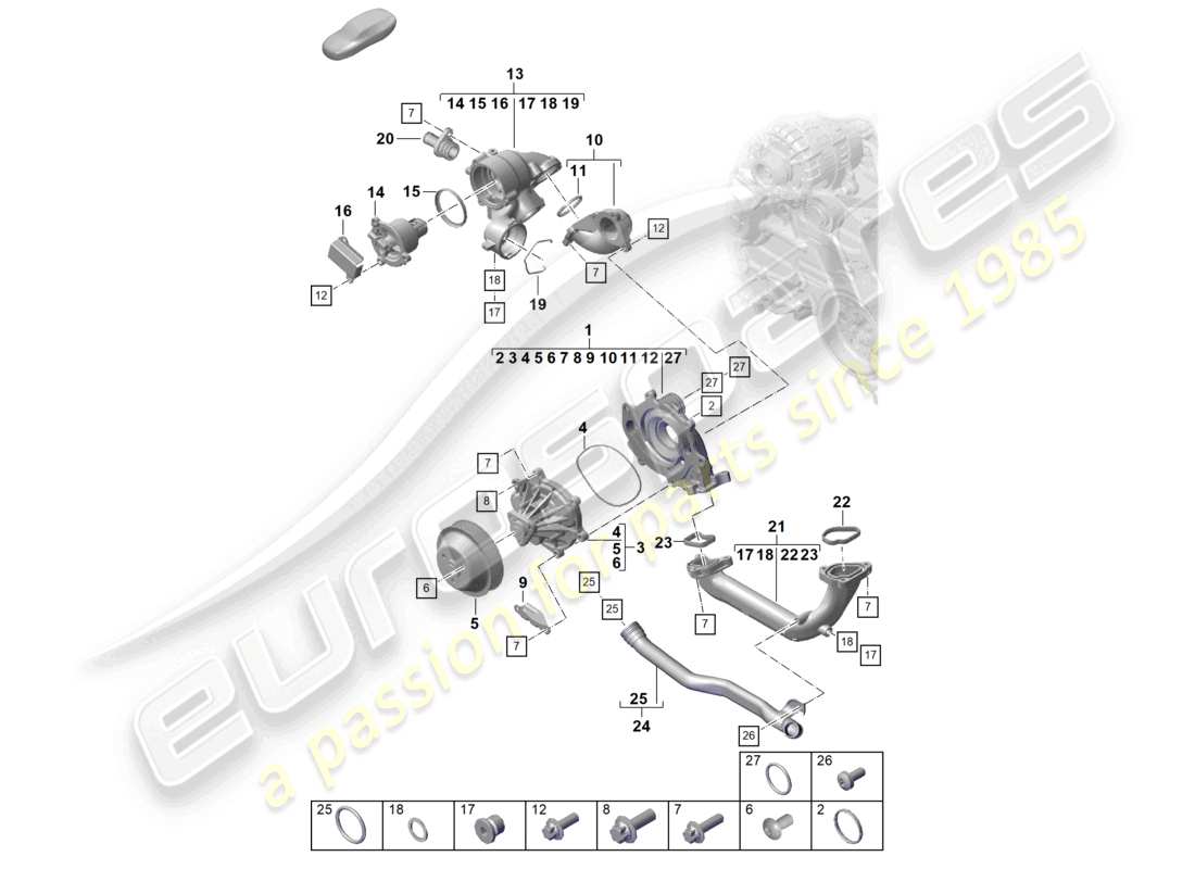 porsche 2018 (718 cayman) pompe de refroidissement schéma des pièces