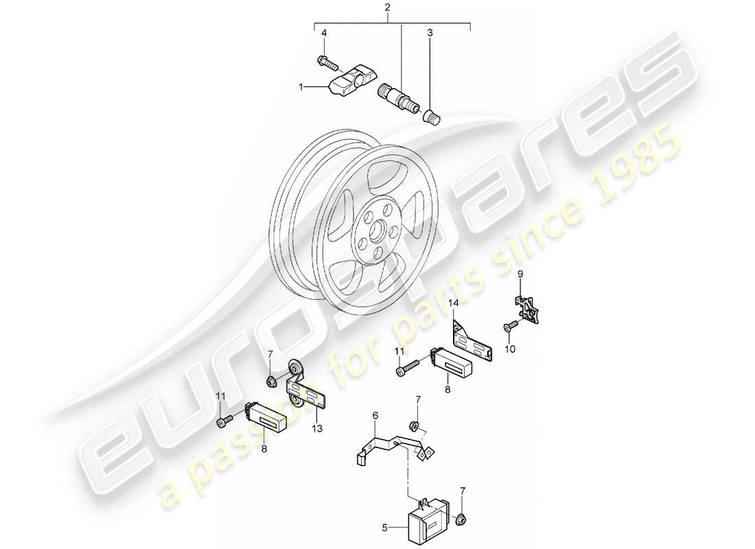porsche 2005 (987 boxster) système de contrôle de pression des pneus schéma des pièces