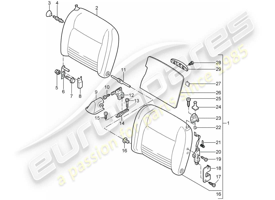 porsche 2002 (996 turbo / gt2) dossier de siège d'urgence schéma des pièces