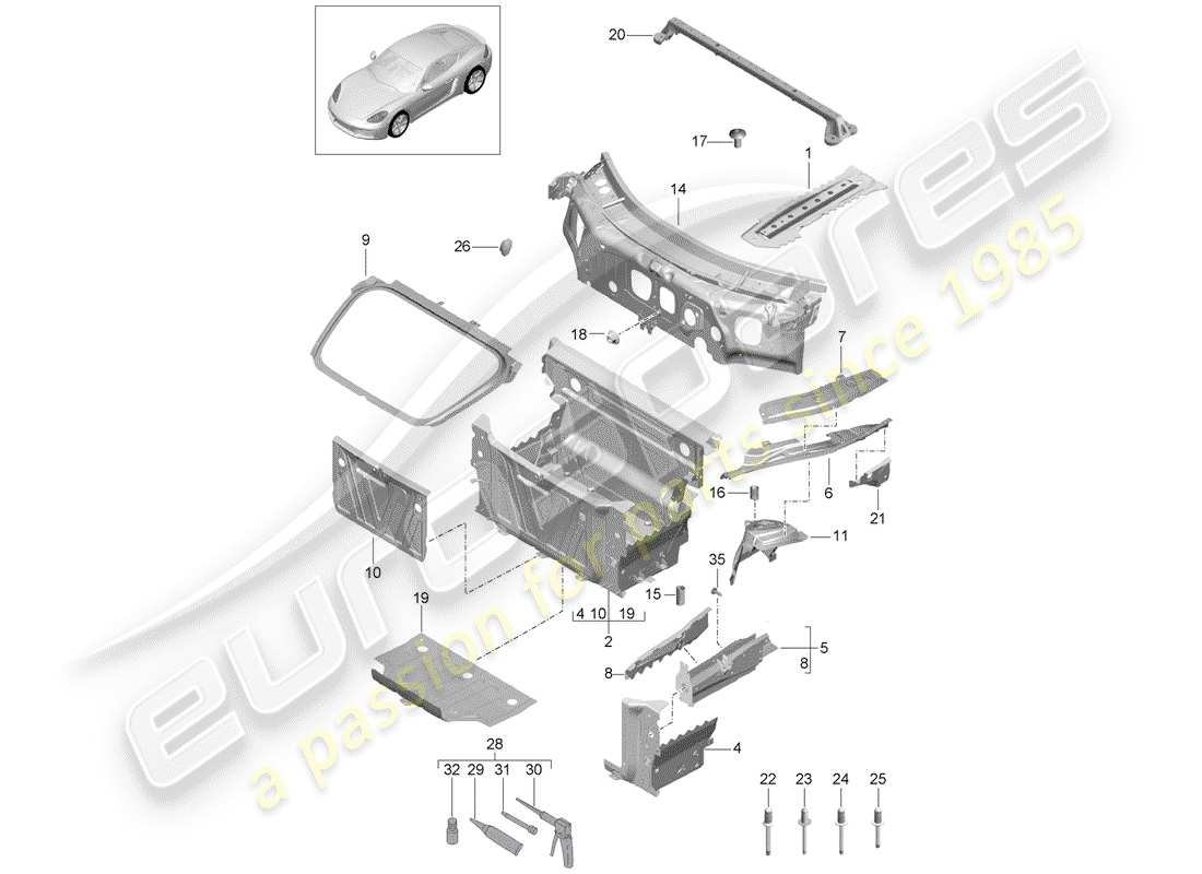 porsche 718 cayman (2020) schéma des pièces front end
