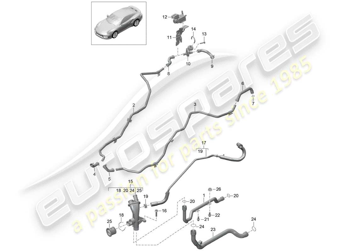 porsche 2017 (991-2 turbo) diagramme des pièces de la conduite d'eau