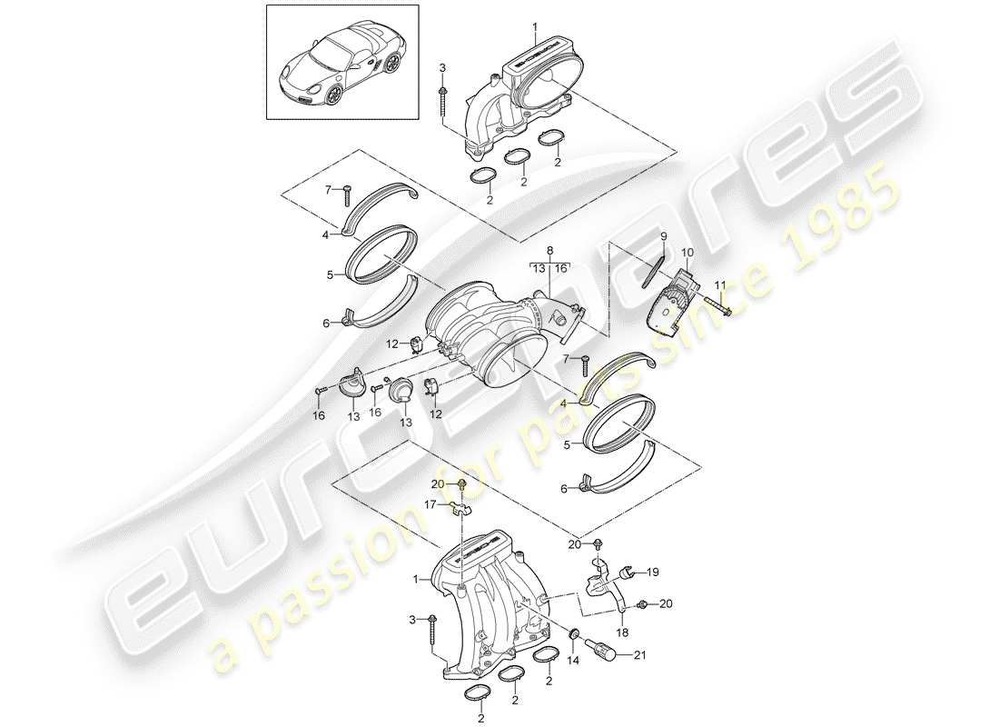 porsche 2011 (987 boxster) distributeur d'air d'admission schéma des pièces