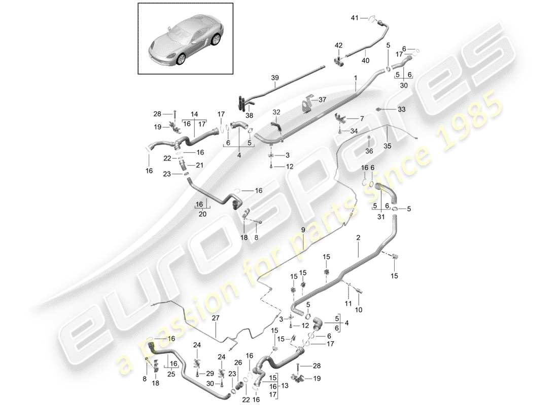 porsche 2020 (718 cayman) refroidissement par eau schéma des pièces