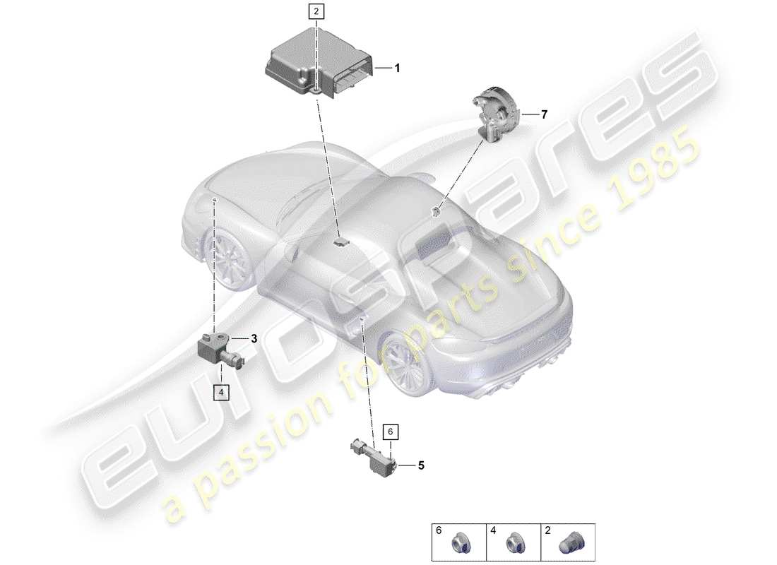 porsche 2020 (718 boxster spyder) module de commande d'airbag schéma des pièces