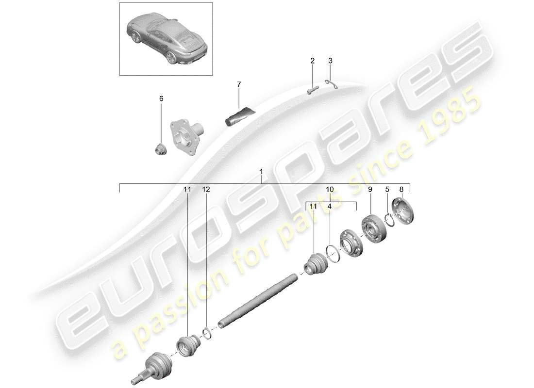 porsche 2019 (991-2 turbo) arbre de transmission schéma des pièces