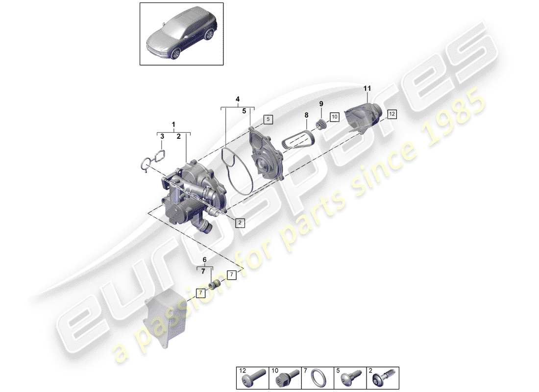 porsche 2020 (cayenne e3 9ya/9yb) thermostat schéma des pièces