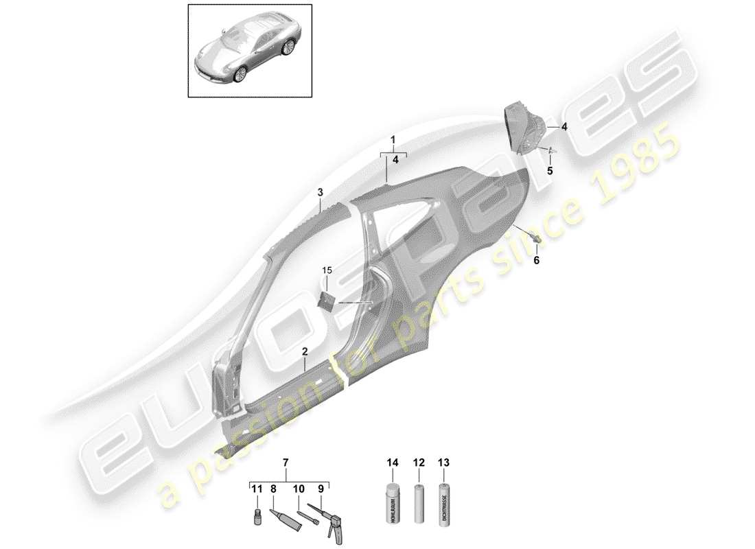 porsche 2017 (991-2) panneau latéral schéma des pièces