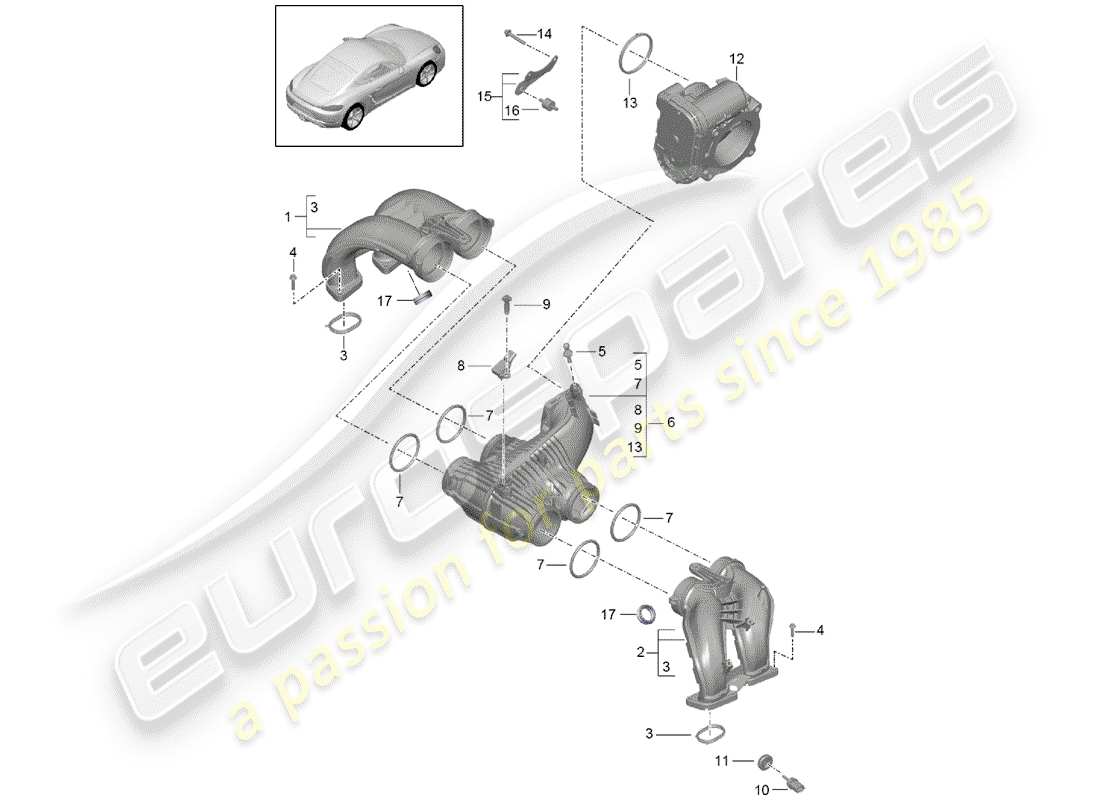 porsche 2020 (718 cayman) distributeur d'air d'admission schéma des pièces