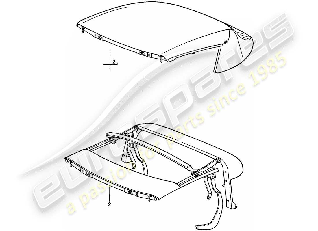 porsche 1986 (911) capot convertible - cadre supérieur - réglable électriquement - d - mj 1986>> schéma des pièces